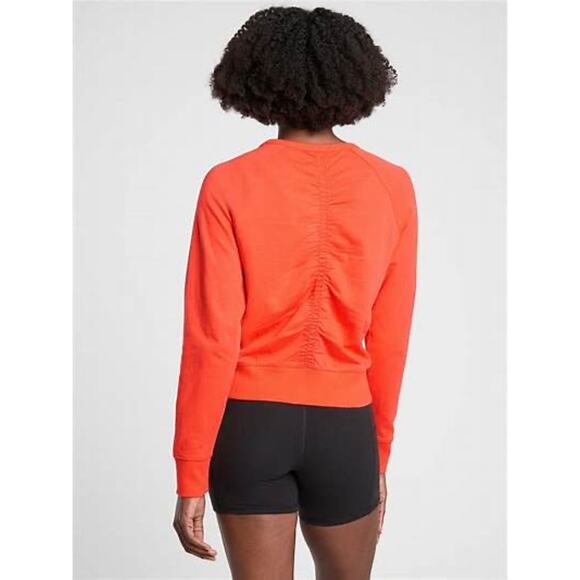 Athleta Women's Sundown Puckered Crewneck Orange Pullover Sweatshirt XS - Picture 2 of 11